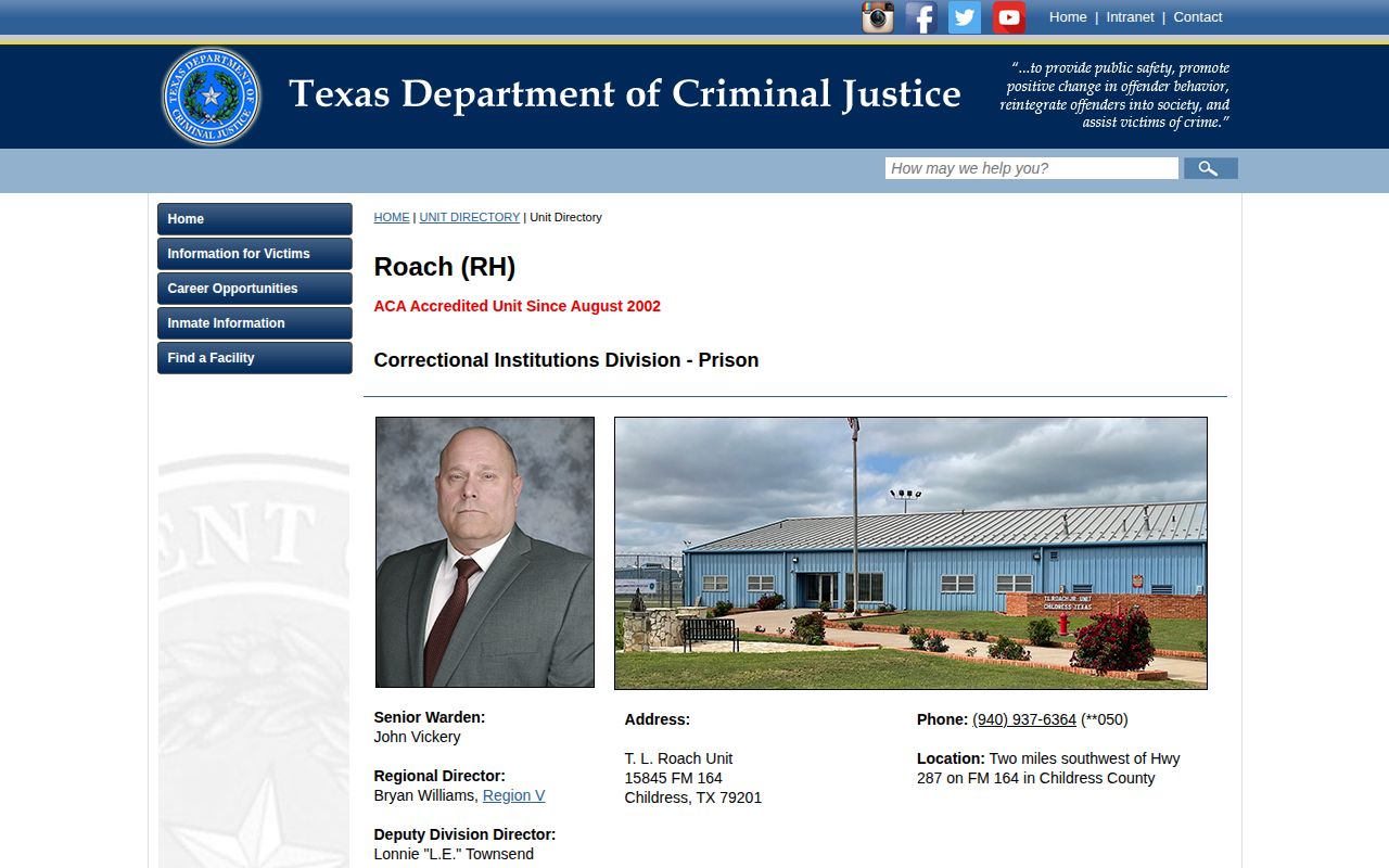 T. L. Roach Unit Childress County state-prison release source