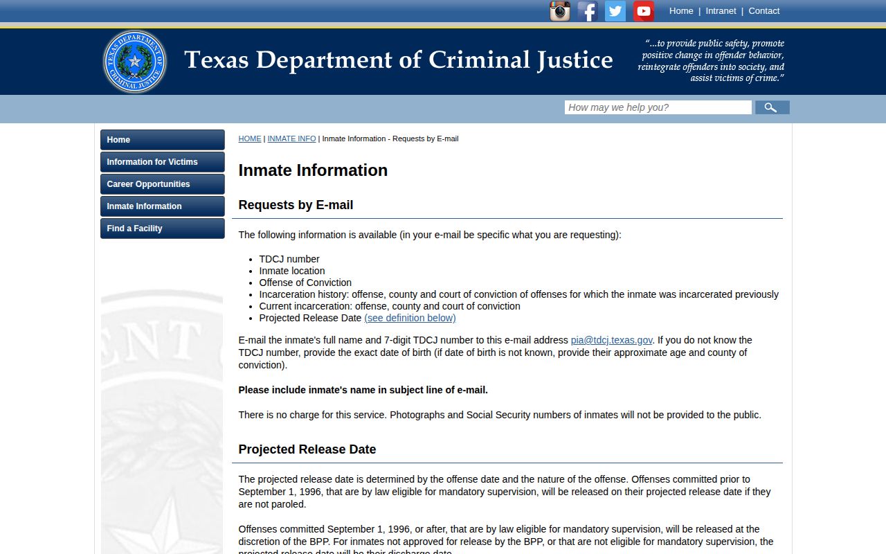 Childress County inmate release date and TDCJ discharge information